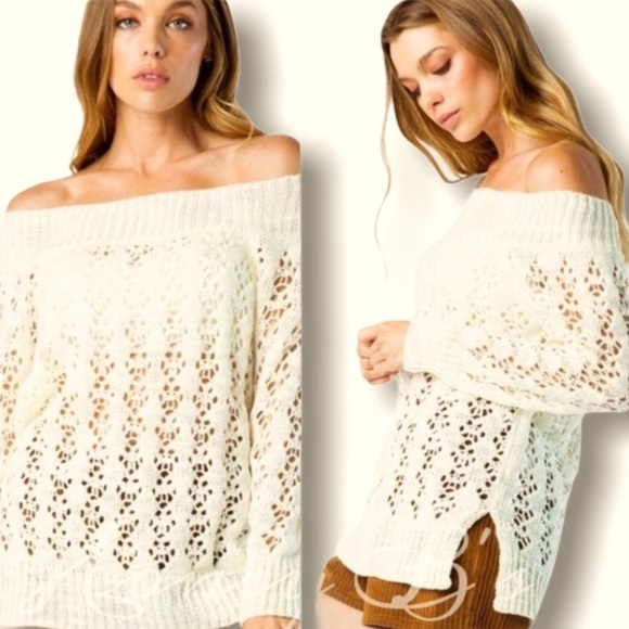 ✌🏼 #2020 Open Weaved Knitted Off Shoulder Sweater Top - Picture 9 of 17